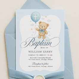 少年のための曲線テディベアバプテスマ招待状 招待状
