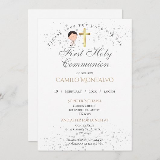少年のための最初の聖餐式招待状 招待状 (正面/裏面)