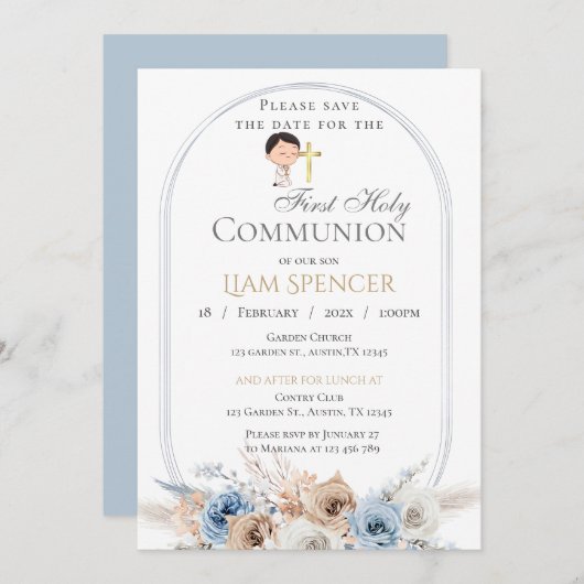 少年のための最初の聖餐式招待状 招待状 (正面/裏面)