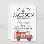 少年のための水色の消防車の誕生日の招待 招待状 (正面)