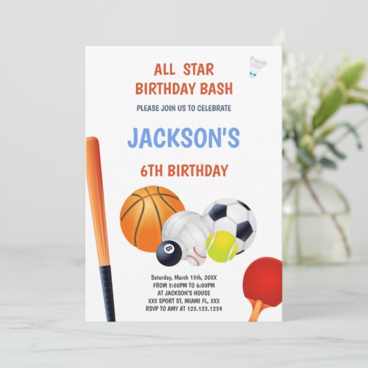 少年のための編集可能なアスレチックパーティー招待状 招待状 (スタンド正面)
