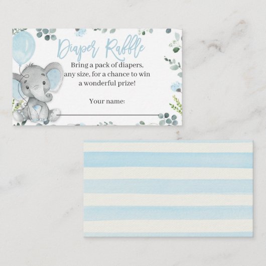 少年のための象おむつラッフルカード エンクロージャーカード (正面/裏面)