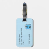 少年のための青いムースストライプの手紙M ラゲッジタグ (裏面縦)