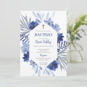少年のための青フローラスペインのバプテスマ招待状 招待状 (スタンド正面)