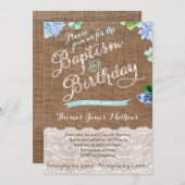 少年のためのBurlapバプテスマと誕生日招待状 招待状 (正面/裏面)