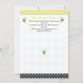 少年ののまわりに黄色と黒の赤ちゃんシャワービンゴ 招待状 (正面)