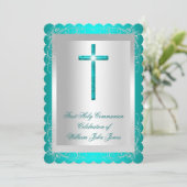 少年のはじめての聖体拝領 シルバー 翡翠 ティール 2 招待状 (スタンド正面)