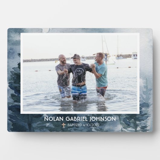少年のキリスト教バプテスマ記念贈り物ブルー フォトプラーク (正面)