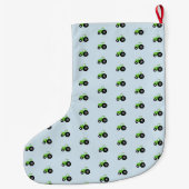 少年のグリーンファームトラクターのパターンと名前キッズ ラージクリスマスストッキング (裏面)