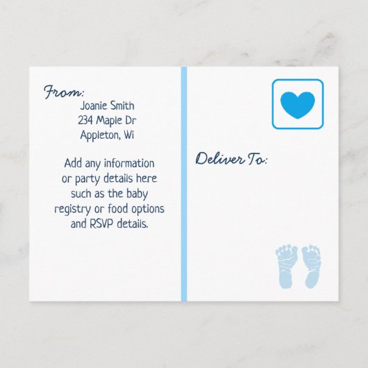 少年のジャングルまたは動物園の動物をテーマにした赤ちゃんシャワー インビテーションポストカード (裏面)