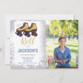 少年のスケートで滑る誕生日招待状と写真 招待状 (正面)