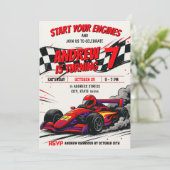 少年のスポーツ レースカーの誕生日パーティー 招待状 (スタンド正面)