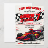 少年のスポーツ レースカーの誕生日パーティー 招待状 (正面/裏面)