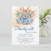 少年のテディベアのススキ青い花の緑 招待状 (スタンド正面)