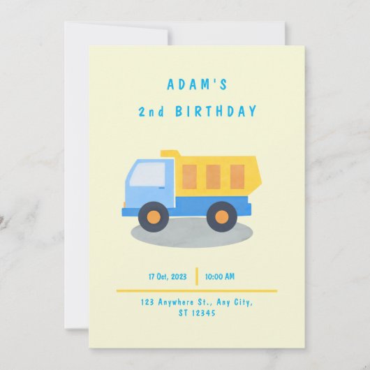 少年のトラックの誕生日 招待状 (正面)