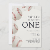 少年のネイビーブルー野球1歳のパーティー 招待状 (正面)