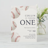 少年のネイビーブルー野球1歳のパーティー 招待状 (スタンド正面)