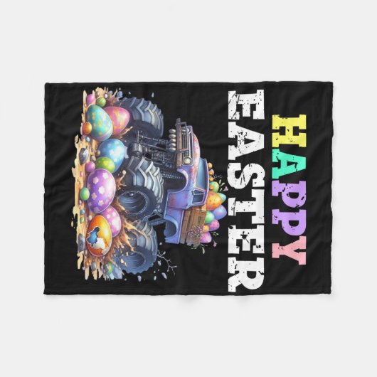 少年のハッピーイースターモンスタートラックイースターエッグトドル フリースブランケット (正面(横))