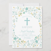 少年のバプテスマ招待状美しい十字花 招待状 (正面)