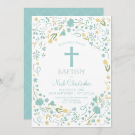 少年のバプテスマ招待状美しい十字花 招待状