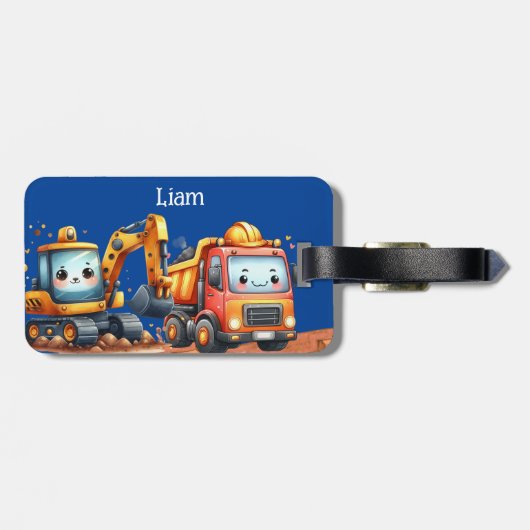 少年のパーソナライズされた建築トラック荷札 ラゲッジタグ (裏面横)