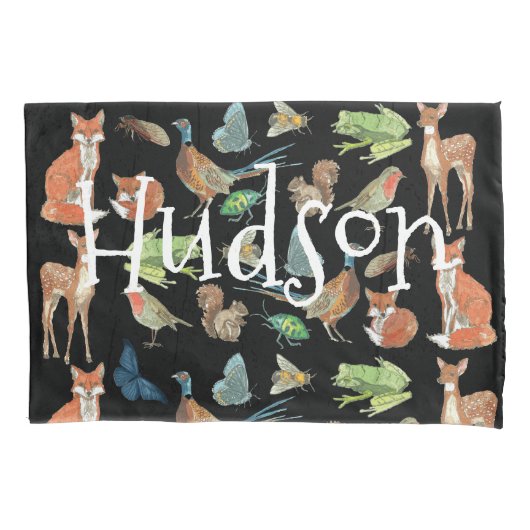 少年のパーソナライズされた部屋の森の生き物 枕カバー (正面)