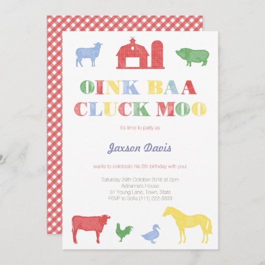 少年のパーティー招待状，ペット動物園のパーティー，ファーム招待状 招待状 (正面/裏面)