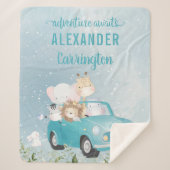 少年のブランケットの冒険を待つ – サファリの動物 シェルパブランケット (正面)