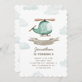 少年のヘリコプター誕生日 | 水彩航空 招待状