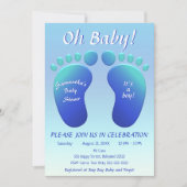 少年のベビー足ベビーシャワーブルーベビーグラデーションシャワー 招待状 (正面)