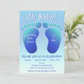 少年のベビー足ベビーシャワーブルーベビーグラデーションシャワー 招待状 (スタンド正面)