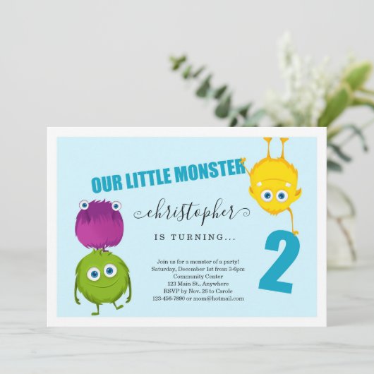 少年のモンスター第1回目の誕生日パーティの招待状 サンキューカード (スタンド正面)