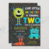 少年のモンスター2ndバースデーリトルモンスターチョーク 招待状 (正面/裏面)
