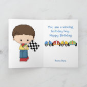 少年のレースカー誕生日グリーティングカード カード (内部)