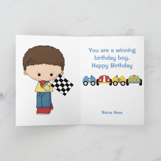 少年のレースカー誕生日グリーティングカード カード (内部)