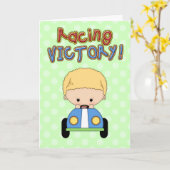少年のレースカー誕生日グリーティングカード カード (黄色い花)