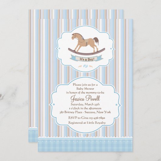 少年のロッキングホースシャワー招待状 招待状 (正面/裏面)
