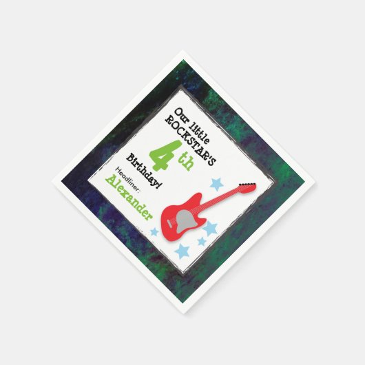 少年のロックスター誕生日とレッドギター スタンダードカクテルナプキン (角)