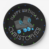 少年のローラースケート誕生日パーティー ペーパープレート (正面)