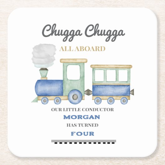 少年の任意の年齢誕生日ブルートレインチュガチョオ スクエアペーパーコースター (正面)