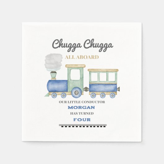少年の任意の年齢誕生日ブルートレインチュガチョオ スタンダードカクテルナプキン (正面)