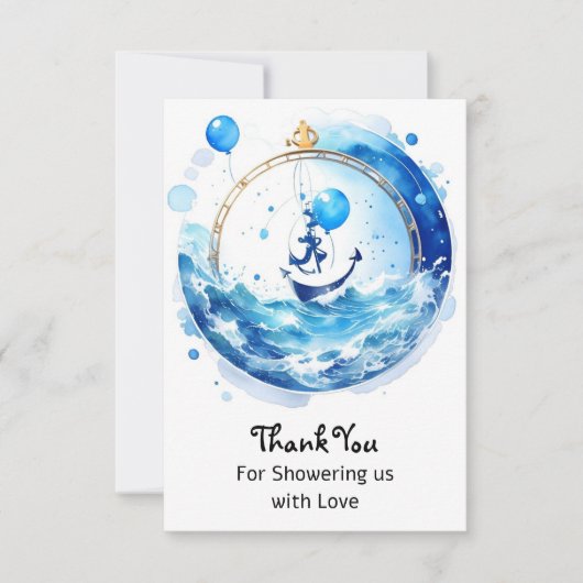 少年の冒険の水航海の色ベビーシャワー サンキューカード (正面)