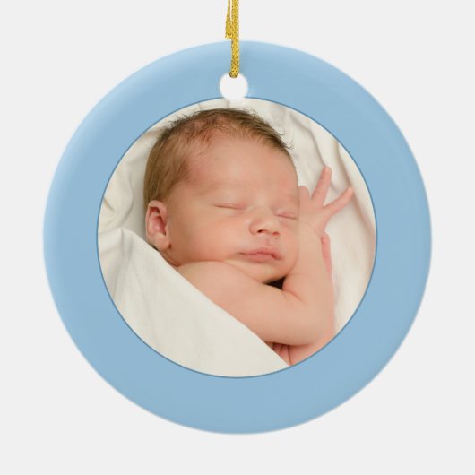 少年の写真パーソナライズされた生誕発表 セラミックオーナメント (裏面)