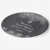 少年の冬の文字列ライト雪片チョークバプテスマ ペーパープレート (アングル)
