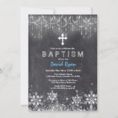 少年の冬の文字列ライト雪片チョークバプテスマ 招待状 (正面)