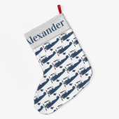 少年の名を冠した青いヴィンテージ飛行機 ラージクリスマスストッキング (裏面 (吊り時))