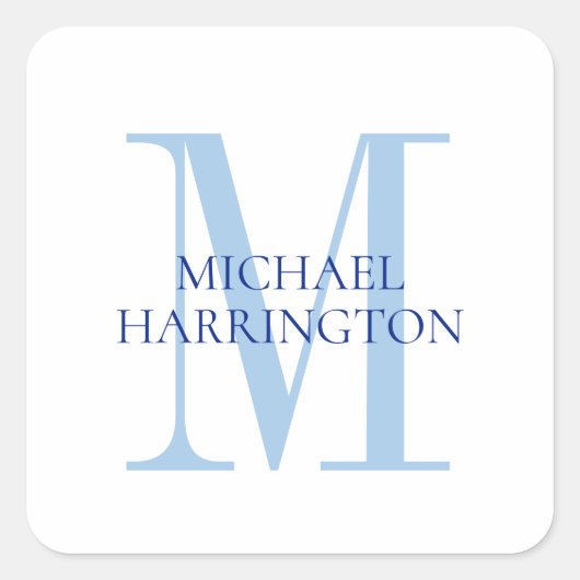 少年の名パーソナライズされた前モノグラムブルー服着キ スクエアシール (正面)