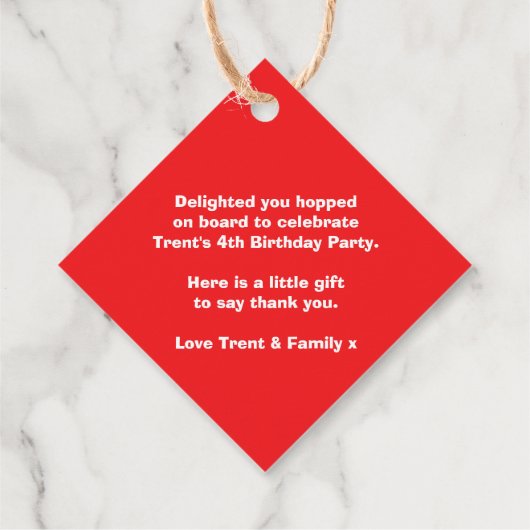 少年の名前の年齢の電車ロコ赤い白い誕生日感謝してい フェイバータグ (裏面)