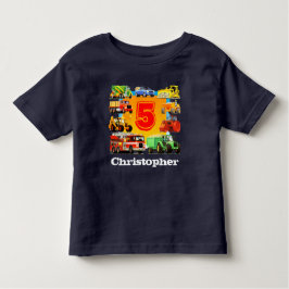 少年の名前をカスタムする建築トラック5th誕生日 トドラーTシャツ