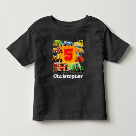 少年の名前をカスタムする建築トラック5th誕生日 トドラーTシャツ